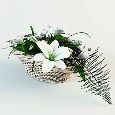 Basket Bouquet: Beautiful Blooms in a Woven Holder 3D model image 1 