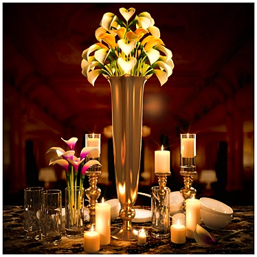 Elegance in Bloom Candle Set 3D model image 1 