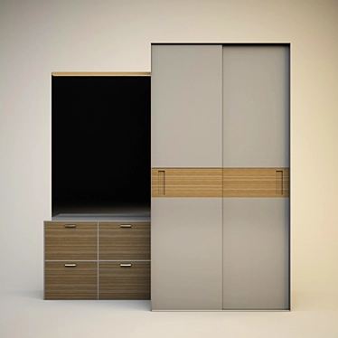 3-Piece Wardrobe Set with Mirror 3D model image 1 