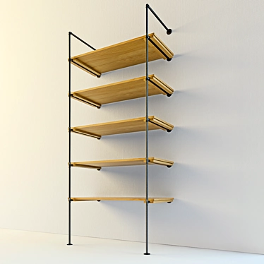 Rustic Pipe Wall Shelves 3D model image 1 