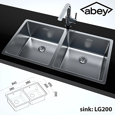 Double Sink + Ovale Mixer 3D model image 1 