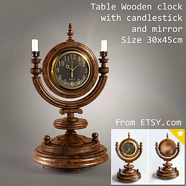 Rustic Wooden Table Clock 3D model image 1 