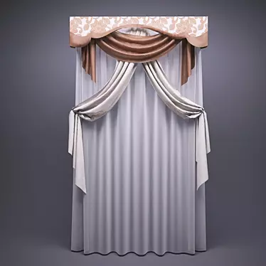 Elegant Curtain with Lambrequin 3D model image 1 