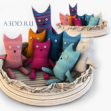 Cozy Knitted Cat Family 3D model image 1 