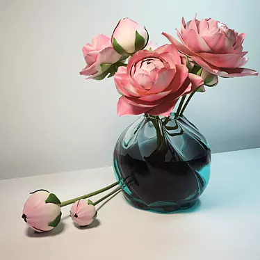 Elegant Peony Bouquet in Glass Vase 3D model image 1 