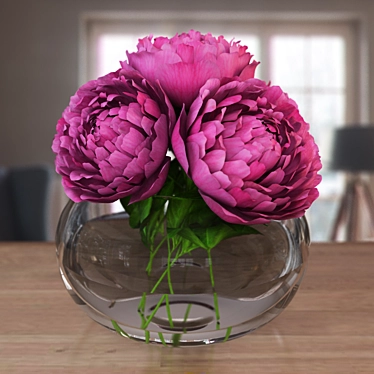 Elegant Peony Vase - 3 Colors 3D model image 1 