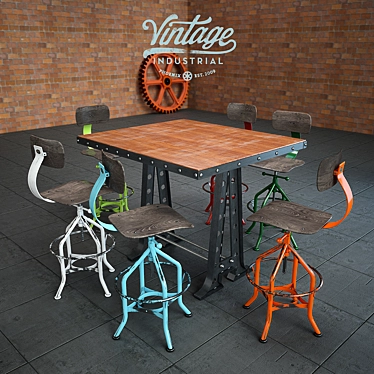 Industrial Loft Bar Set: A Frame Table & Wright Chairs 3D model image 1 