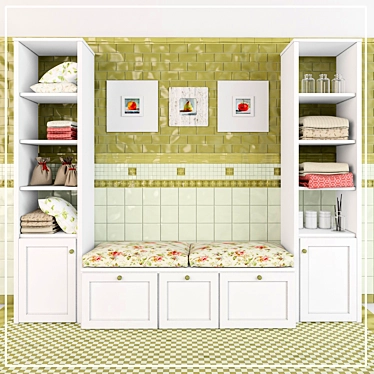 Neoclassico Bathroom Set: Tiles, Cabinet, Art 3D model image 1 