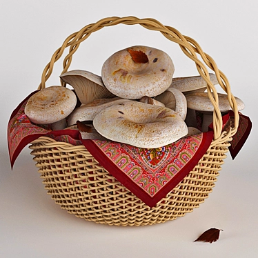 Fresh White Mushrooms: Basket of Delight 3D model image 1 