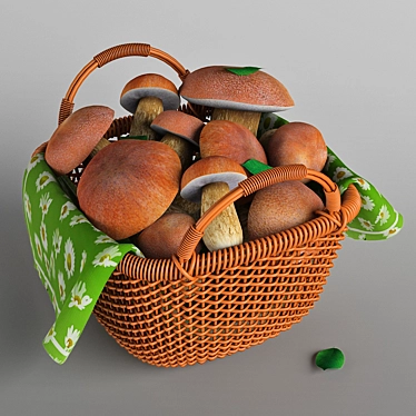 Porcini Mushrooms in Basket - Fresh and Flavorful 3D model image 1 
