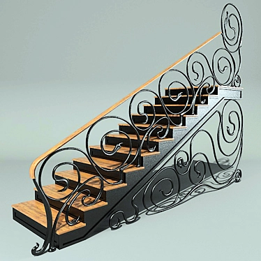 Forged Ladder: Wood and Metal 3D model image 1 