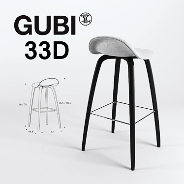 GUBI 33D Hallingdal Bar Stool 3D model image 1 