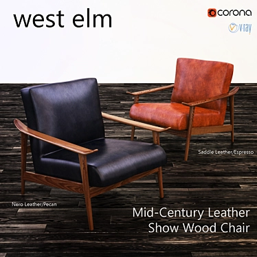 West Elm Mid-Century Leather Show Wood Chair 3D model image 1 