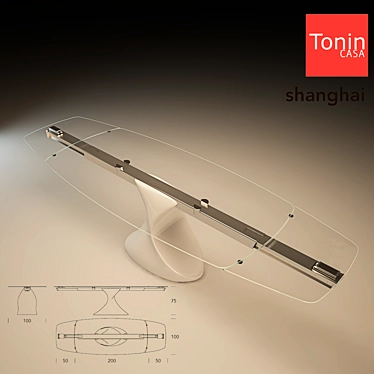 Modern Extendable Table with Aluminum Guides and Tempered Glass by Tonin Casa - Shanghai 3D model image 1 