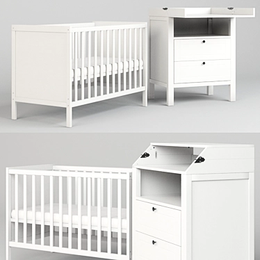 Elegant IKEA Sundvik: Bed & Changing Table 3D model image 1 
