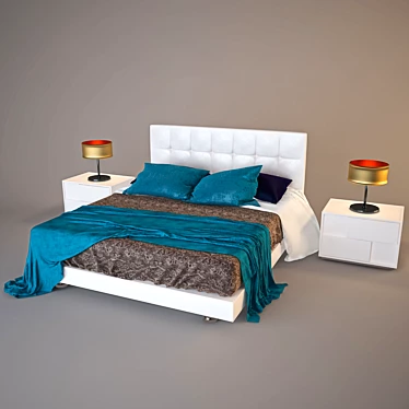 Fimes Soft Bed Set with Nightstand & Lamp 3D model image 1 