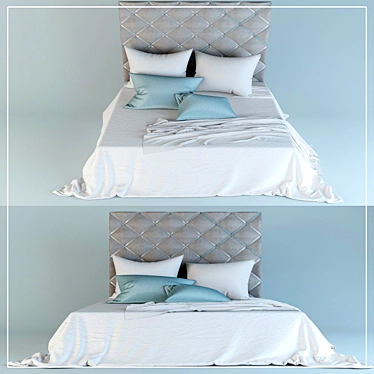 Elegant Quilted Bed with Bedding Set 3D model image 1 