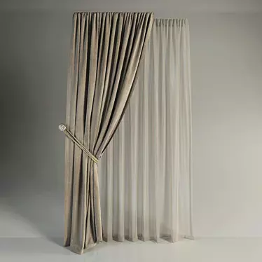 Elegant Pickup Curtain with Tulle 3D model image 1 