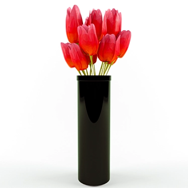 Elegant Red Tulips in Glass Vase 3D model image 1 