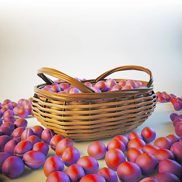Delicious Plums in Wicker Basket 3D model image 1 