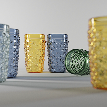 Vista Allegre Glass Set: 6 Yellow, Blue, and Grey Glasses 3D model image 1 
