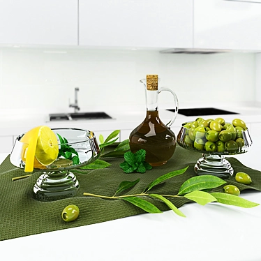 Green tones kitchen still life 3D model image 1 