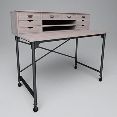 Industrial Oak Writing Desk 3D model image 1 