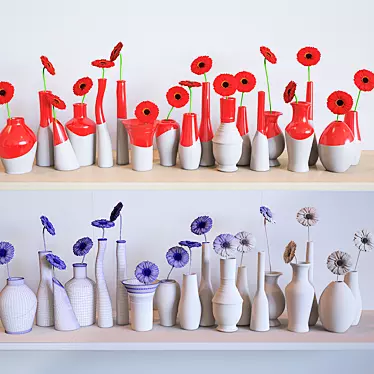 Red Blooms: Decorative Vases & Gerbera 3D model image 1 