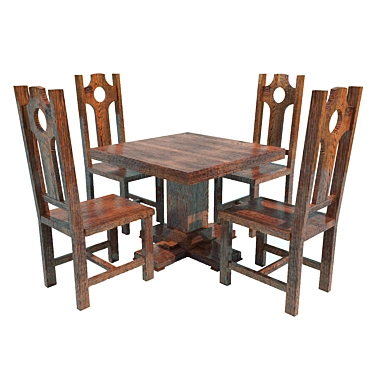 Pub Essentials: Brushed Teak Table & Chairs 3D model image 1 