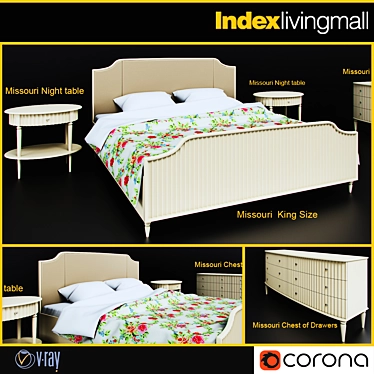 Missouri Bedroom Set: Bed, Nightstands, and Dresser 3D model image 1 