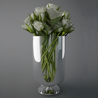 Elegant White Roses in Stylish Pot 3D model image 1 
