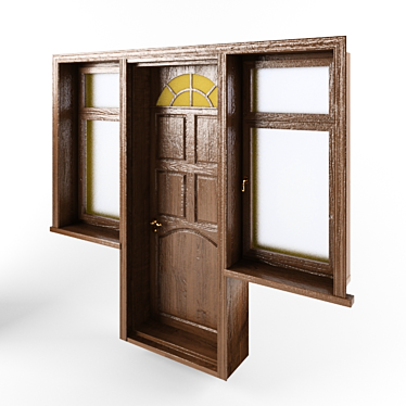 Dark Brown Wooden Windows and Doors 3D model image 1 