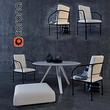 Stylish Italian Table & Chair 3D model image 1 