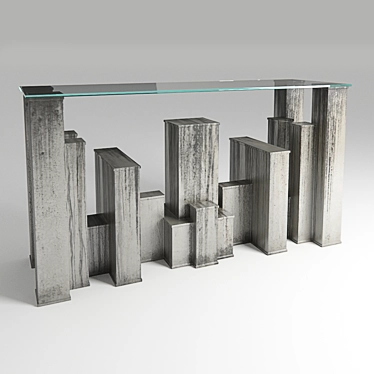 Industrial Block Iron & Glass Console 3D model image 1 