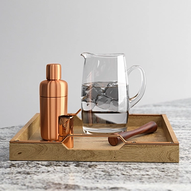 Copper Cocktail Set with Tray 3D model image 1 