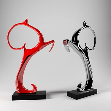 Elegant Chrome and Red Metal Deer Statuette 3D model image 1 