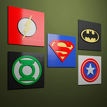 Superhero Signs: Batman, Superman, Captain America, Green Lantern, Flash 3D model image 1 