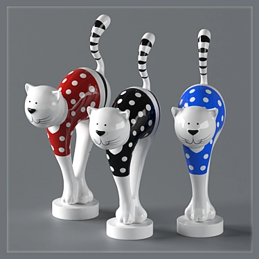 Hand-painted Ceramic Cat Statuette 3D model image 1 