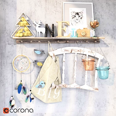 Scandinavian Dreamcatcher: Decor, Hooks, Bag 3D model image 1 