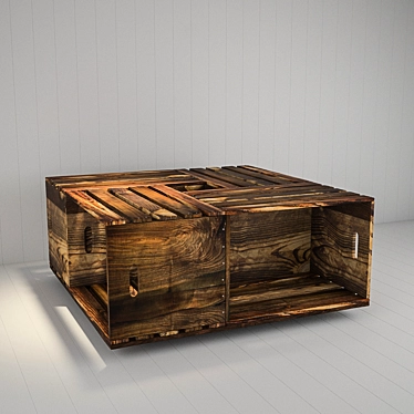 Rustic Wooden Box Coffee Table 3D model image 1 