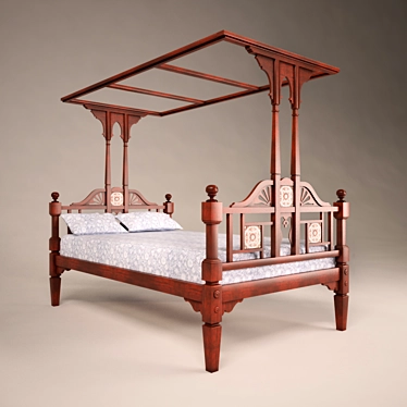 Antique Canopy Bed: English-Indian Style 3D model image 1 