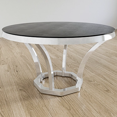 Valentino Dining Table: Polished Stainless Steel & Black Glass 3D model image 1 