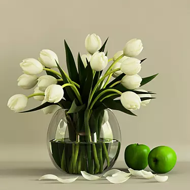 Elegant White Tulips in Vase 3D model image 1 