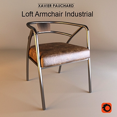 Industrial Loft Armchair: Modern Design, Metal Frame, Genuine Leather 3D model image 1 