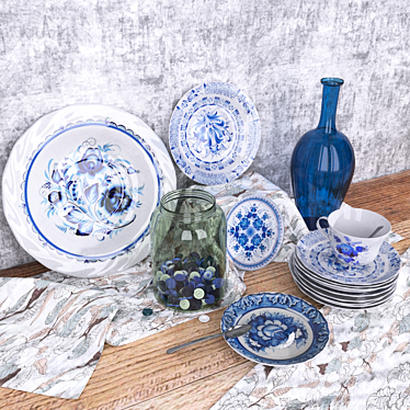 Gzhel: Exquisite Ceramic Tableware 3D model image 1 