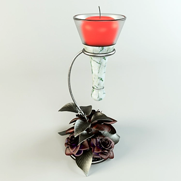 Red Flower Glass Candlestick 3D model image 1 