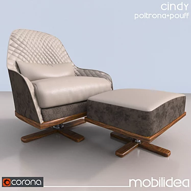 Italian Elegance: Cindy Chair & Ottoman 3D model image 1 
