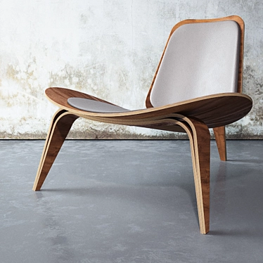 Wegner Shell Chair - Wood Base, Leather Upholstery 3D model image 1 