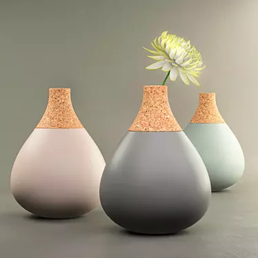 Scandinavian Style Vase Set with Chrysanthemum 3D model image 1 