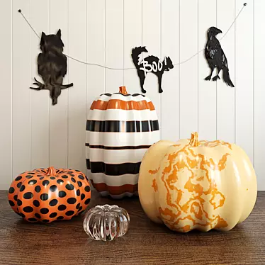 Spooky Halloween Decor Set: Pumpkins, Cat, Owl & Crow 3D model image 1 